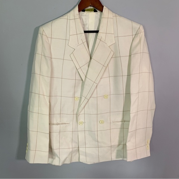 Bristol County // White, Tan Windowpane linen blazer size 16 wk2 - Picture 1 of 9